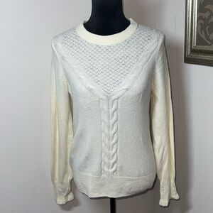 Talbots ivory‎ crewneck pullover ruffle wrists women’s sweater Sz S